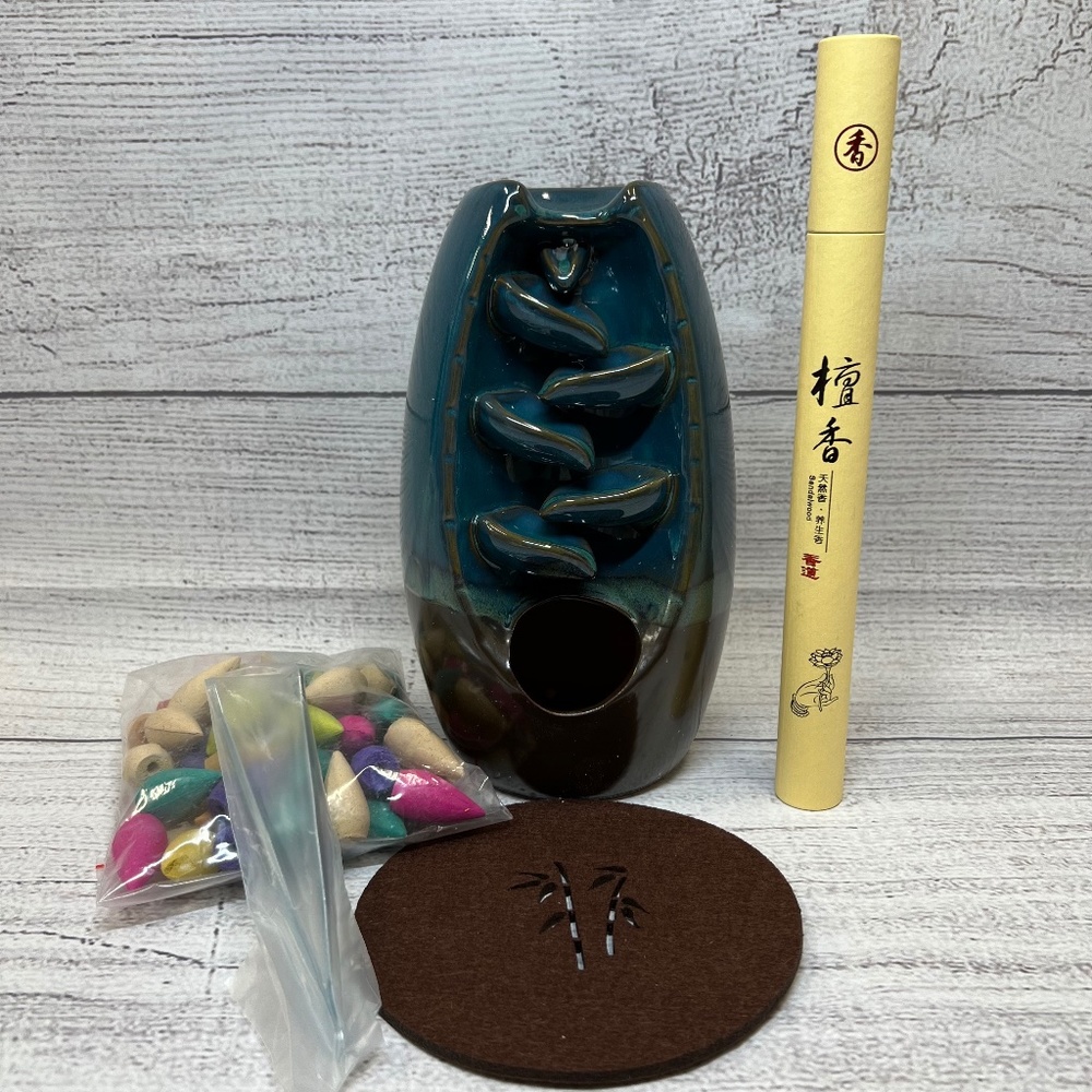 Blue Ceramic Back-flow Incense Waterfall (7362977)